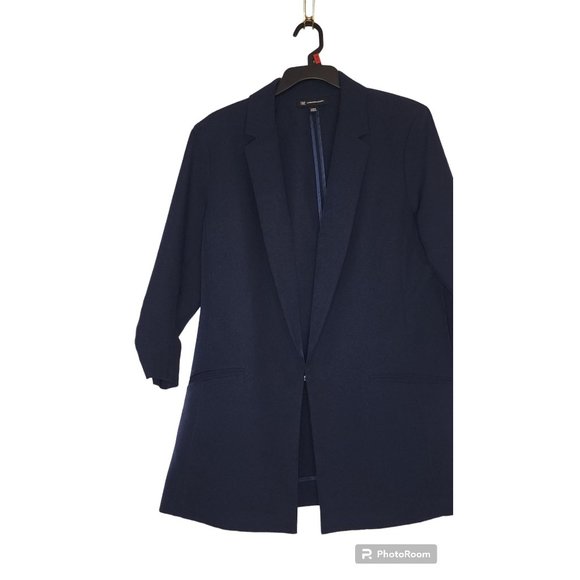 INC-International Concepts Jackets & Blazers - #033. Navy-Blue Blazer Jacket Ruched Sleeves and Hook and Eye Closure-INC Intern